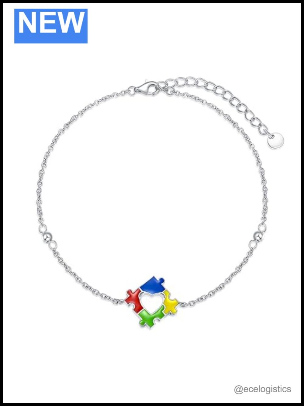 925 Sterling Silver Autism Awareness Adjustable Bracelet